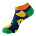Fantasmini in cotone blu scuro con bordo arancione e stampa di ananas gialli - Taglia unica(37-44) / Blu Scuro Ananas