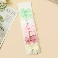 5 pairs of colorful ribbon bow hair clips for girls set on a white display card - Green White Pink Yellowish Mixed (#20)