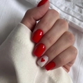 Glossy red and white heart-shaped press-on nails in short square shape for Valentines Day - Red Heart Style (JP3640)