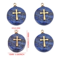 Lapis Lazuli cross pendant in stainless steel, 18x15mm round blue stone charm - Round Lapis Lazuli - Cross