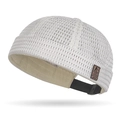 White breathable mesh docker hat with leather FEWK label and adjustable strap - Beige