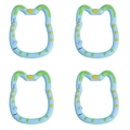 Close-up of four light blue cat-shaped plastic hooks with lime green accents on white base - 1pc/pack / Blue