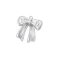 Close-up of polished silver bow pendant with metallic texture and hanging loop detail - VD1476 Platinum/Smooth Bow
