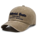 Vintage gewaschene khakifarbene Baseballkappe mit blauer 3D-Stickerei und Used-Look - Verstellbar / Khaki