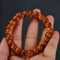 Pulsera de cuentas redondas de cedro Thuja con textura de veta de madera pulida - Cuentas de Barril de Corte Recto de Thuja 7*8mm
