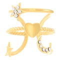 Golden multi-layer open ring featuring heart, star, moon motifs and sparkling zircons - Multi-Layer Moon Star Style (DZ-435-01)