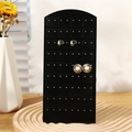 L-shaped black acrylic 72-hole earring display stand with elegant floral background - Black