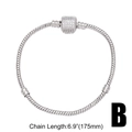 Classic silver snake chain bracelet with sparkling pave crystal barrel clasp 175mm - Silver-Bracelet B