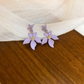 Detail of purple fabric flower earrings with gold center on a soft white fabric background - Purple Matte Five-Petal Style (19#)