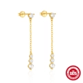 Elegantes pendientes largos de borla de plata S925 dorada con circonitas de corazón y luna - Plata 925 / Dorado #3