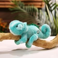 Plush mint green chameleon toy with curly tail and magnet, posed on wooden branch - Green / 20cm