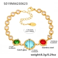 Golden stainless steel anklet with colorful Czech glass gems and adjustable chain - Round Style / 16+5cm / Round Multi-color