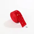 Red 4cm wide velvet Christmas ribbon with gold glitter star patterns on roll - 4CM Red Star Ribbon (2M/Roll)