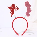 Detail of red Valentine's headband featuring glitter Cupid and pink heart on springs - Style 12