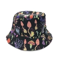 Close-up of vibrant psychedelic mushroom print on black reversible bucket hat fabric - M (56-58cm) / 5# Black Psychedelic Plant