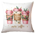 Pink Christmas coffee cup print pillowcase in soft plush fabric for festive home decor - Christmas with More Coffee (TQDS88-21)