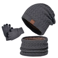 Dunkelgraues Herren-Set aus Strickmütze, Loop-Schal und Touchscreen-Handschuhen - Dunkelgrau