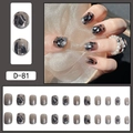 Short black glossy press-on nails with silver glitter gradient and irregular rhinestones - Silver Fine Glitter Gradient Irregular Diamond Style (D-81) / 24 Pcs/Set