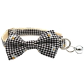 Daisy floral pattern black and white gingham pet bowtie collar with a silver bell - Bowknot Style / Black Daisy Gingham