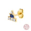 S925 sterling silver gold plated stud earring with blue rectangular gemstone and white diamonds - Single Gold-2 Layer Royal Blue Zirconia Stud