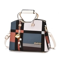 Large capacity tote bag featuring bold color block plaid design with golden hardware - Off White