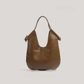 Minimalist dark brown leather crescent hobo bag with a unique knot shoulder strap detail - Brown