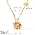 Gold stainless steel daisy pendant necklace with 43cm chain and size measurements - XL408WEG Gold Daisy Necklace with Mud Drill