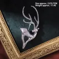 Silver reindeer brooch with sparkling rhinestones in vintage baroque style, 2.8*6.7cm - Silver Elk