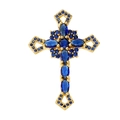 Golden cross pendant with pavé blue zircons and oval gemstones on white background - Pendant 93 (Gold Blue Stone Luxury Cross V2)