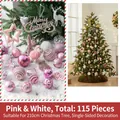 Pink and white Christmas ornament set with 115 pieces for tree decoration - 210cm Christmas Tree Accessory Pack / Pink White