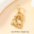 Detailed view of dolphin-shaped gold metal pendant measuring 19x16mm and weighing 1.9g - Double Dolphin-07