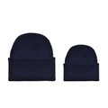 Dark blue knitted beanie set with ribbed cuff for parents and children in winter style - Black