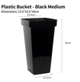 Glossy black acrylic tapered square flower bucket with 34cm height for professional florists - Black Plastic Bucket (Medium)