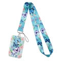 Light blue butterfly and floral lanyard set with matching ID card holder and metal clip - Blue Butterfly Flower Set