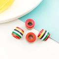 Resin barrel beads with red, yellow, green, and blue stripes for DIY jewelry - Striped Barrel Bead (13226)