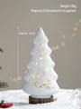Luminous white glass Christmas tree lamp with golden holiday patterns on wooden base - White Christmas Tree