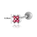 Silver stainless steel floral cartilage earring with pink zircon stones and screw ball back - Silver Rose Red (HSPJ0175)