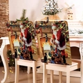 Christmas chair covers featuring Santa by fireplace scene for festive dining room decor - Fireplace Santa and Cat (YT05-2)