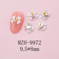 Detail of silver alloy bow nail art charm with heart rhinestone, size 9.5x8mm, model MZH-9972 - Silver Bow + Aurora Heart Stone (9972)