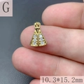 Detail shot of mini gold crown pendant showing 10.3*15.2mm dimensions and 6 clear zircons - Style G
