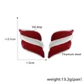Titanium steel wing earrings featuring red and white oil drip stripes in geometric design - Red Steel Style (F1568)