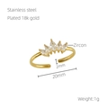 Dettaglio dell'anello a corona placcato oro 18k con zirconi e specifiche tecniche - Stile Corona (ZX685)