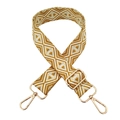 Detail of geometric diamond weave strap with light gold metal lobster hooks and buckle - Beige Deep Yellow Triangle