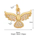 Golden bird pendant with cubic zirconia wings and detailed dimensions of 20x13mm - Angel Bird-Gold