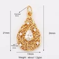 18K gold teardrop pendant with hollow mesh design and embedded sparkling zircons - K74-G Water Drop / 1 Piece / Gold