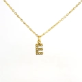 Golden stainless steel necklace featuring a crystal-encrusted letter E pendant - Gold Letter E
