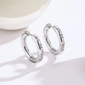 Minimalist silver hoop earrings with sparkling inlaid crystals for a stylish daily look - Zirconia Silver Hoop / Silver