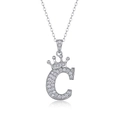 925 silver necklace featuring a crown-topped letter C pendant with sparkling moissanite - Letter C