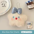 Llavero de estrella de peluche con lazo azul claro y cadena de bolas, 10x10,5 cm - Llavero de Estrella con Lazo Azul