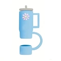 Blue 10mm straw cover for Stanley cup with pink flower charm made of durable silicone - Blue Mini Cup (4)